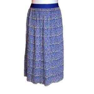 BEYOND WORDS Royal Blue & Gold Paisley Print Pleated Full Skirt Size M, NWT!